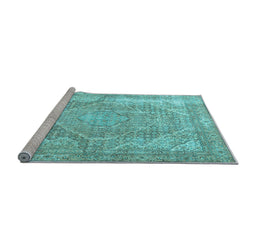 Sideview of Machine Washable Medallion Light Blue Traditional Rug, wshtr3663lblu