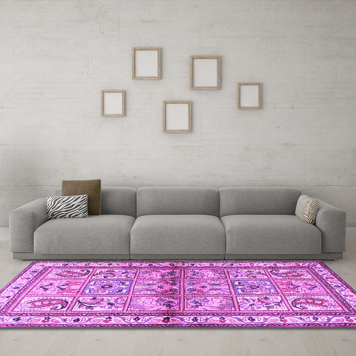 Machine Washable Persian Purple Traditional Area Rugs in a Living Room, wshtr3664pur