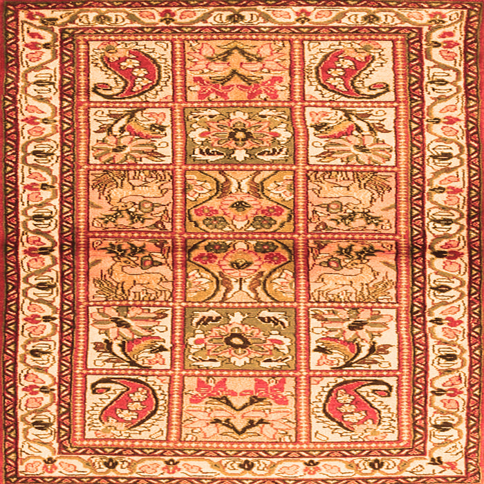 Round Machine Washable Persian Orange Traditional Area Rugs, wshtr3664org