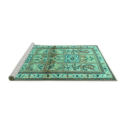 Sideview of Machine Washable Persian Turquoise Traditional Area Rugs, wshtr3664turq