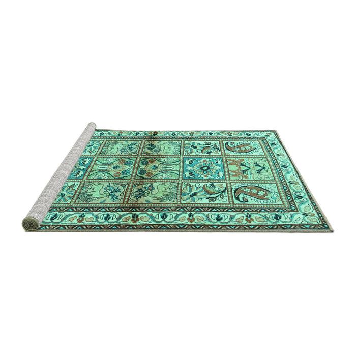 Sideview of Machine Washable Persian Turquoise Traditional Area Rugs, wshtr3664turq