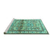 Sideview of Machine Washable Persian Turquoise Traditional Area Rugs, wshtr3664turq