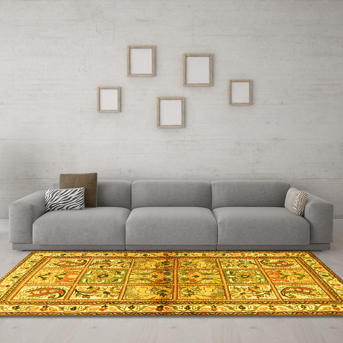 Machine Washable Persian Yellow Traditional Rug in a Living Room, wshtr3664yw
