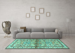 Machine Washable Persian Turquoise Traditional Area Rugs in a Living Room,, wshtr3664turq