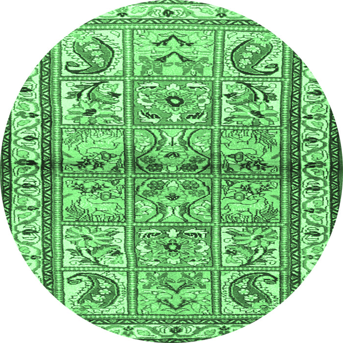 Round Persian Emerald Green Traditional Rug, tr3664emgrn