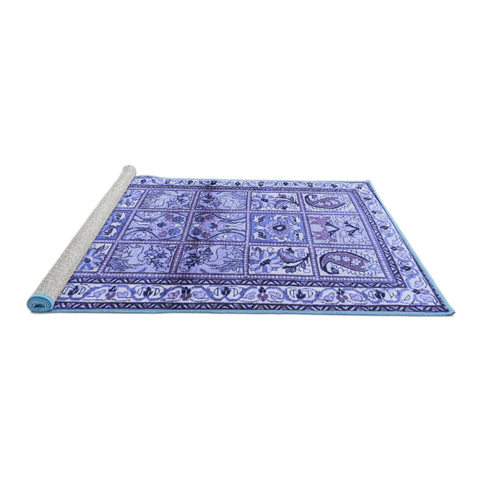 Sideview of Machine Washable Persian Blue Traditional Rug, wshtr3664blu