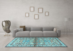 Machine Washable Persian Light Blue Traditional Rug in a Living Room, wshtr3664lblu