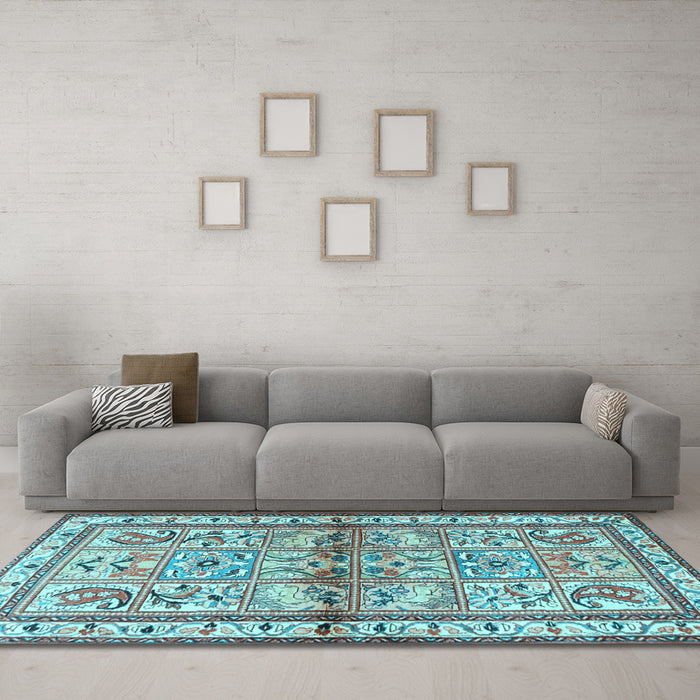 Machine Washable Persian Light Blue Traditional Rug in a Living Room, wshtr3664lblu