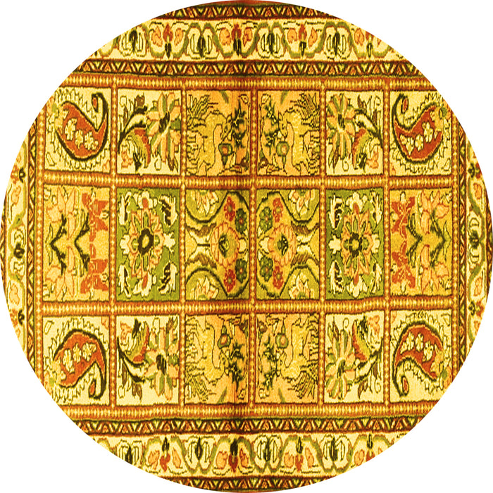 Round Machine Washable Persian Yellow Traditional Rug, wshtr3664yw