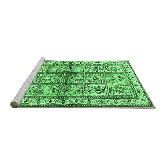 Sideview of Machine Washable Persian Emerald Green Traditional Area Rugs, wshtr3664emgrn