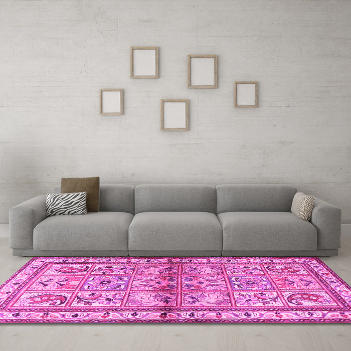 Machine Washable Persian Pink Traditional Rug in a Living Room, wshtr3664pnk