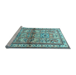 Sideview of Machine Washable Persian Light Blue Traditional Rug, wshtr3664lblu
