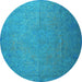 Round Machine Washable Persian Light Blue Bohemian Rug, wshtr3665lblu