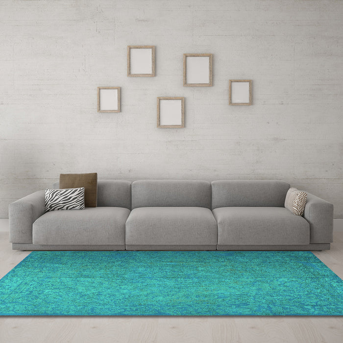 Machine Washable Persian Turquoise Bohemian Area Rugs in a Living Room,, wshtr3665turq