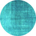 Round Machine Washable Persian Turquoise Bohemian Area Rugs, wshtr3666turq