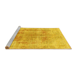 Sideview of Machine Washable Persian Yellow Traditional Rug, wshtr3667yw