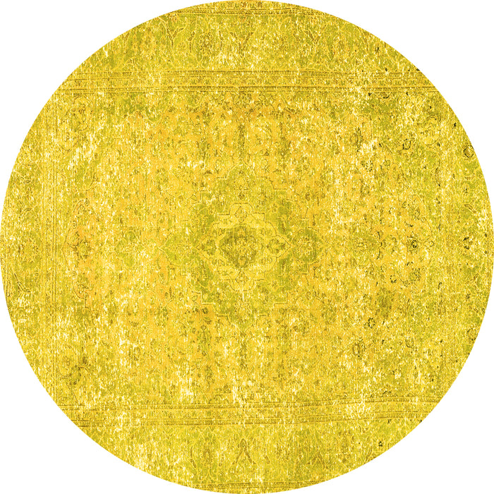 Round Machine Washable Persian Yellow Traditional Rug, wshtr3669yw