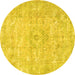 Round Machine Washable Persian Yellow Traditional Rug, wshtr3669yw