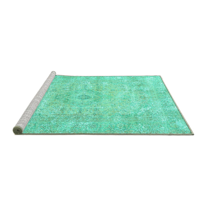 Sideview of Machine Washable Persian Turquoise Traditional Area Rugs, wshtr3669turq