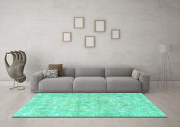 Machine Washable Persian Turquoise Traditional Area Rugs in a Living Room,, wshtr3669turq