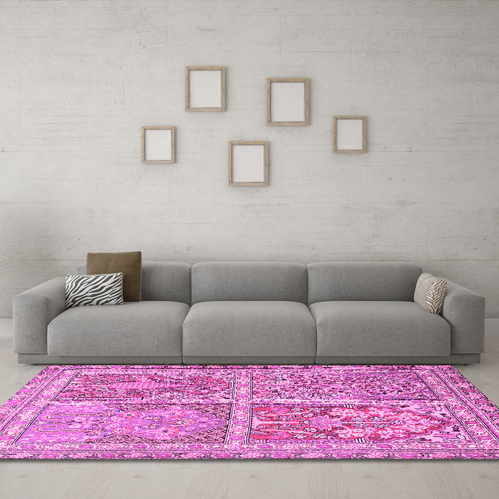 Machine Washable Persian Pink Traditional Rug in a Living Room, wshtr366pnk