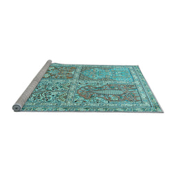 Sideview of Machine Washable Persian Light Blue Traditional Rug, wshtr366lblu
