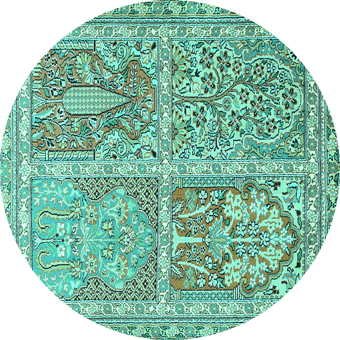 Round Machine Washable Persian Turquoise Traditional Area Rugs, wshtr366turq