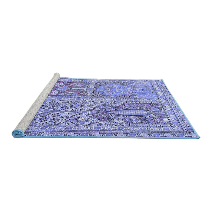 Sideview of Machine Washable Persian Blue Traditional Rug, wshtr366blu