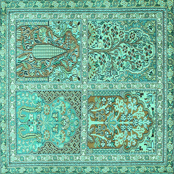 Square Machine Washable Persian Turquoise Traditional Area Rugs, wshtr366turq