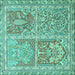 Square Machine Washable Persian Turquoise Traditional Area Rugs, wshtr366turq