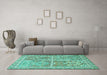 Machine Washable Persian Turquoise Traditional Area Rugs in a Living Room,, wshtr366turq