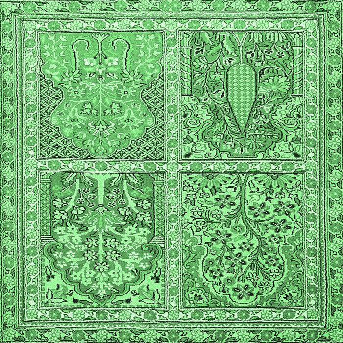 Square Machine Washable Persian Emerald Green Traditional Area Rugs, wshtr366emgrn