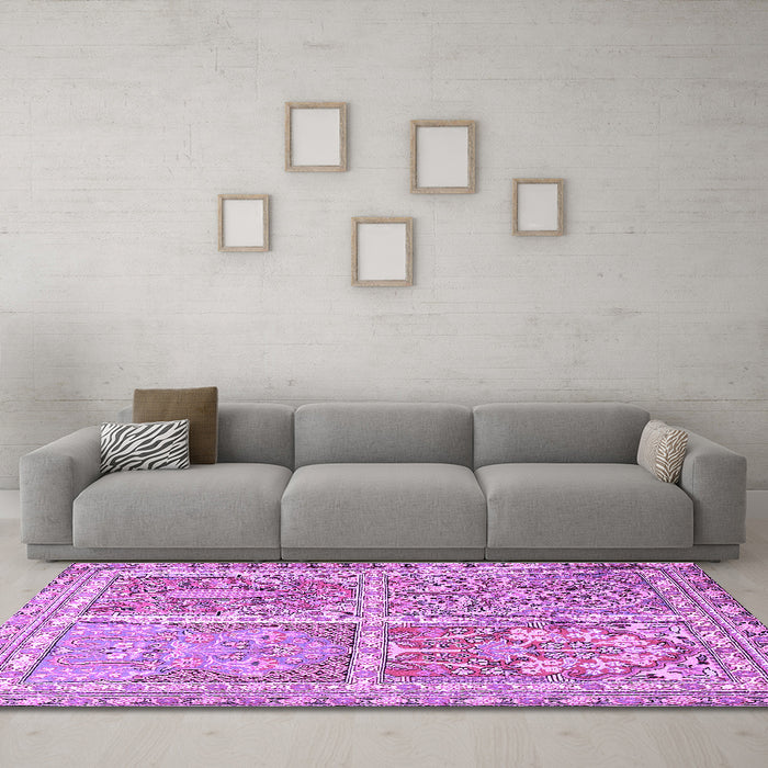 Machine Washable Persian Purple Traditional Area Rugs in a Living Room, wshtr366pur