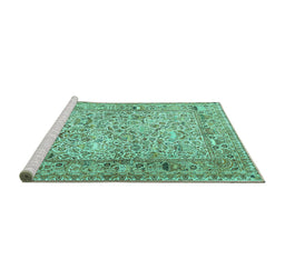 Sideview of Machine Washable Persian Turquoise Traditional Area Rugs, wshtr3670turq