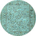 Round Machine Washable Persian Light Blue Traditional Rug, wshtr3670lblu