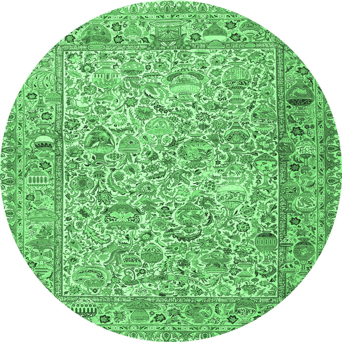 Round Machine Washable Persian Emerald Green Traditional Area Rugs, wshtr3670emgrn
