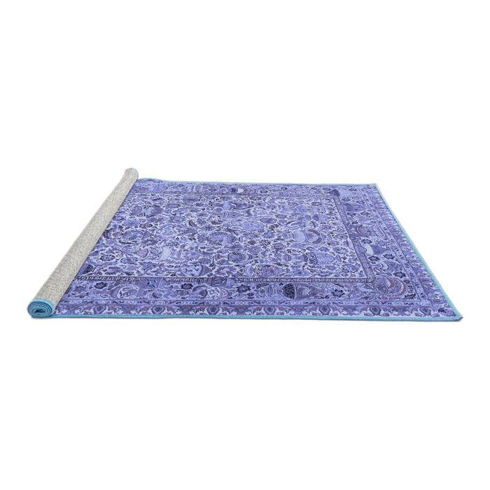 Sideview of Machine Washable Persian Blue Traditional Rug, wshtr3670blu