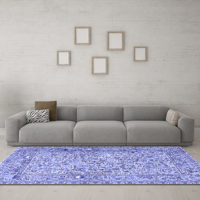 Machine Washable Persian Blue Traditional Rug in a Living Room, wshtr3670blu
