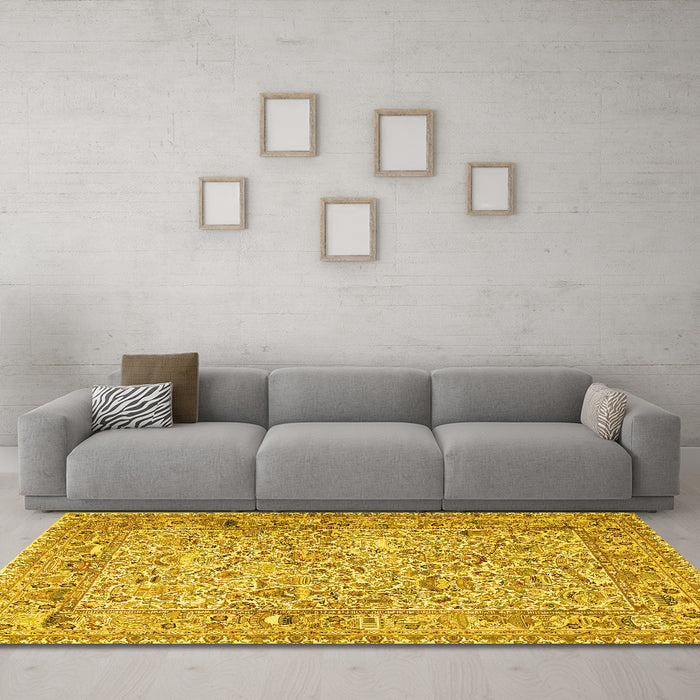 Machine Washable Persian Yellow Traditional Rug in a Living Room, wshtr3670yw