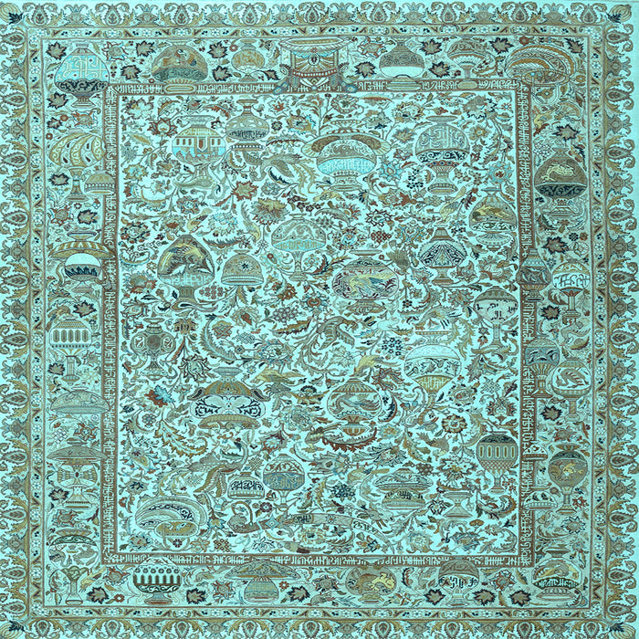 Square Machine Washable Persian Light Blue Traditional Rug, wshtr3670lblu