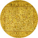 Round Machine Washable Persian Yellow Traditional Rug, wshtr3670yw