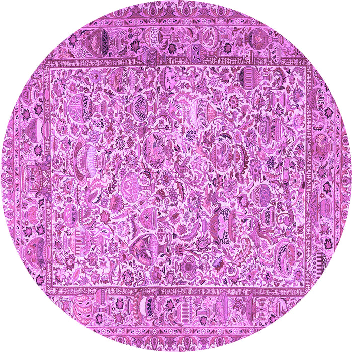 Round Machine Washable Persian Purple Traditional Area Rugs, wshtr3670pur