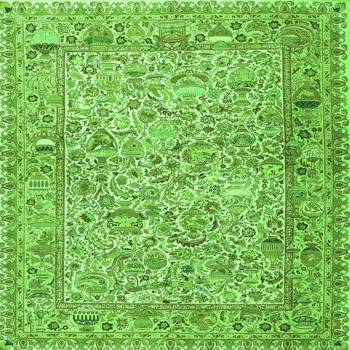 Round Machine Washable Persian Green Traditional Area Rugs, wshtr3670grn