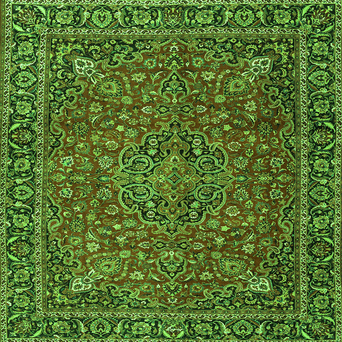 Round Machine Washable Persian Green Traditional Area Rugs, wshtr3671grn