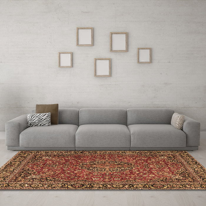 Machine Washable Persian Brown Traditional Rug in a Living Room,, wshtr3671brn