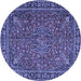 Round Machine Washable Persian Blue Traditional Rug, wshtr3671blu