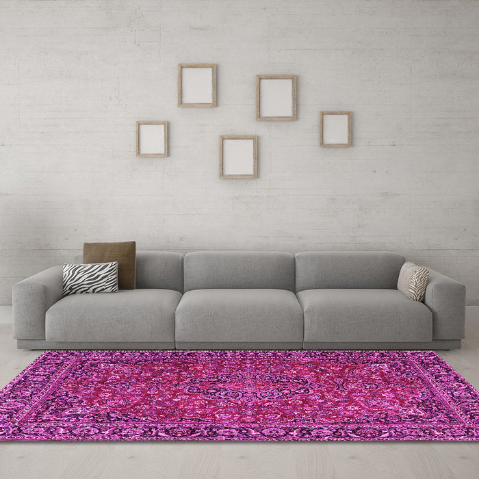 Machine Washable Persian Pink Traditional Rug in a Living Room, wshtr3671pnk