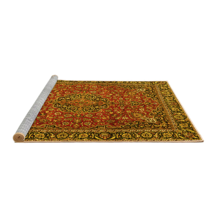 Sideview of Machine Washable Persian Yellow Traditional Rug, wshtr3671yw