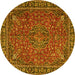 Round Machine Washable Persian Yellow Traditional Rug, wshtr3671yw