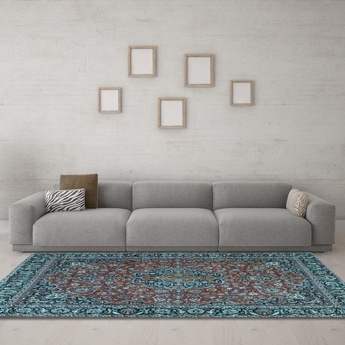 Machine Washable Persian Light Blue Traditional Rug in a Living Room, wshtr3671lblu